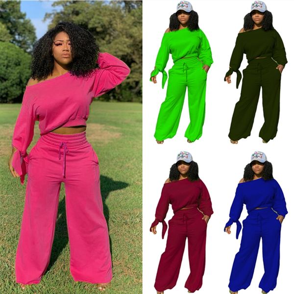 s-3xl women tracksuit autumn winter fleeced long sleeve knots outfit solid color off shoulder sweatshirt slacks trousers suit e92901, White
s-3xl women tracksuit autumn winter fleeced long sleeve knots outfit solid color off shoulder sweatshirt slacks trousers suit e92901, White