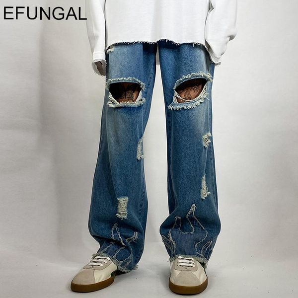 men's jeans destroyed distressed hole denim pants 2021 hip hop biker men flame design fashion jean streetwear casual trousers, Blue
men's jeans destroyed distressed hole denim pants 2021 hip hop biker men flame design fashion jean streetwear casual trousers, Blue