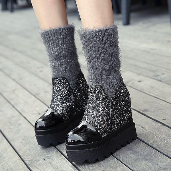 platform sock boots knitting stretch boots high heels women spangly thick bottom shoes 2020 winter ankle booties female, Black
platform sock boots knitting stretch boots high heels women spangly thick bottom shoes 2020 winter ankle booties female, Black