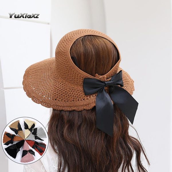 korean version of the new knitted empty hat bowknot foldable female hat outdoor riding sun hats for women designer bonnets, Blue;gray
korean version of the new knitted empty hat bowknot foldable female hat outdoor riding sun hats for women designer bonnets, Blue;gray