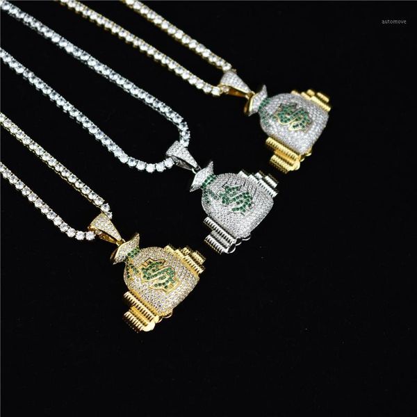 men iced out bling money bag pendant necklace fully cz stone hip hop gold silver color jewelry with stainless steel rope chain1
men iced out bling money bag pendant necklace fully cz stone hip hop gold silver color jewelry with stainless steel rope chain1