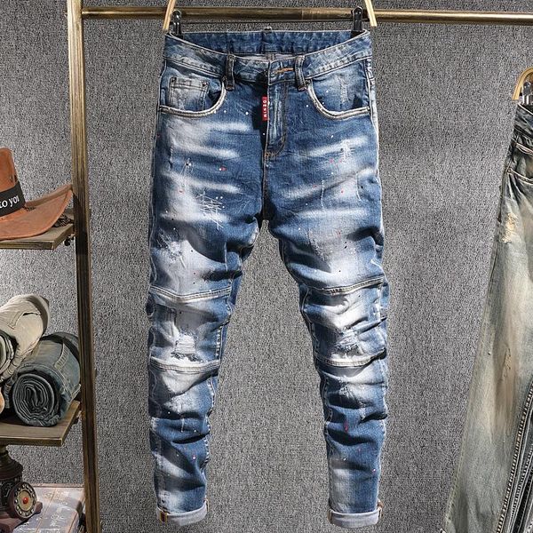 fashion streetwear men jeans blue elastic slim fit hip hop ripped denim trousers spliced designer biker pants homme
fashion streetwear men jeans blue elastic slim fit hip hop ripped denim trousers spliced designer biker pants homme