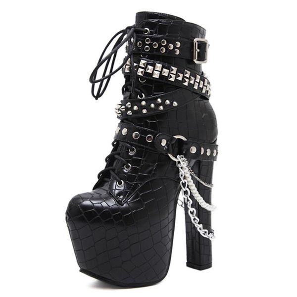 boots chain rivet women autumn winter shoes high heels leather platform, Black
boots chain rivet women autumn winter shoes high heels leather platform, Black