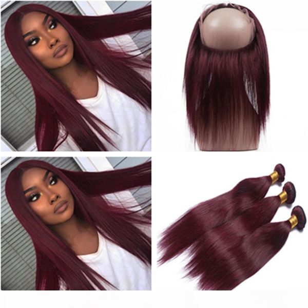 #99j wine red pre plucked 360 lace frontal closure with 3bundles straight peruvian burgundy virgin human hair wefts with 360 frontal, Black;brown
#99j wine red pre plucked 360 lace frontal closure with 3bundles straight peruvian burgundy virgin human hair wefts with 360 frontal, Black;brown