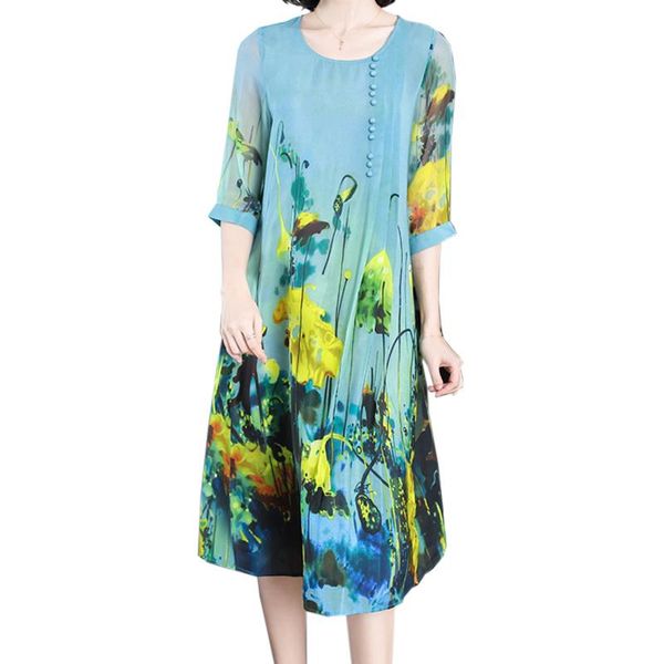 party dresses summer middle age clothing silk dress print bohemia elegant large size loose women vestidos zx072, White;black
party dresses summer middle age clothing silk dress print bohemia elegant large size loose women vestidos zx072, White;black