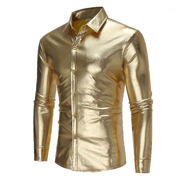 night club wear mens dress shirts slim fit shiny gold coated metallic shirt men long sleeve button down shirt for disco party1, White;black
night club wear mens dress shirts slim fit shiny gold coated metallic shirt men long sleeve button down shirt for disco party1, White;black