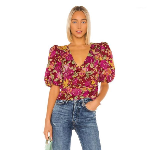 women stylish gold silk chiffon floral print blouse lantern half sleeve cross v-neck slant button shirts female casual chic 1, White
women stylish gold silk chiffon floral print blouse lantern half sleeve cross v-neck slant button shirts female casual chic 1, White