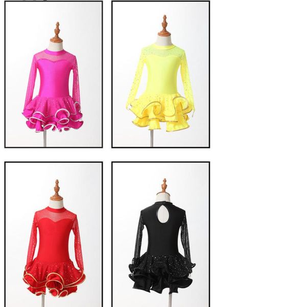stage wear red kids latin dress costumes children long sleeve ballroom dance spandex for girls salsa rumba cha samba tango ruffle skirt, Black;red
stage wear red kids latin dress costumes children long sleeve ballroom dance spandex for girls salsa rumba cha samba tango ruffle skirt, Black;red