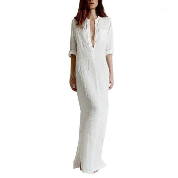 wholesale- fashion vestidos 2017 summer women casual dress long sleeve deep v neck linen split solid long maxi dress plus size1, White;black
wholesale- fashion vestidos 2017 summer women casual dress long sleeve deep v neck linen split solid long maxi dress plus size1, White;black