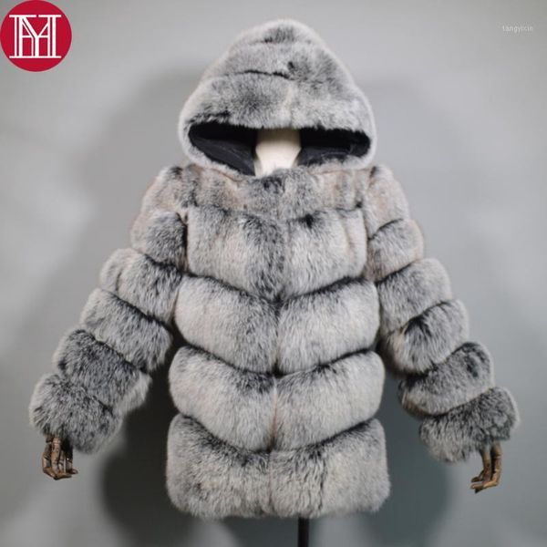 new women winter thick hooded real genuine fur coat real fur jacket hood overcoat1, Black