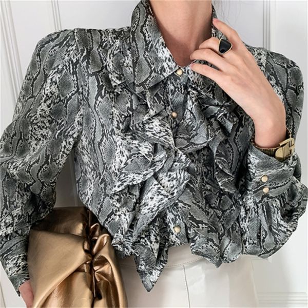 2021 new fashioned shirts of standard snake skin turn down collar frilly wind sleeves only breasted women's blouses spring kw9o, White
2021 new fashioned shirts of standard snake skin turn down collar frilly wind sleeves only breasted women's blouses spring kw9o, White
