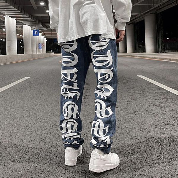 retro back letter washed blue mens jeans pants ripped streetwear straight casual oversized baggy denim trousers, Black
retro back letter washed blue mens jeans pants ripped streetwear straight casual oversized baggy denim trousers, Black