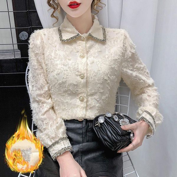2021 lace pearl women blouse and shirts slim office lady apricot shirts fashion thicken fleece warm outwear y271, White
2021 lace pearl women blouse and shirts slim office lady apricot shirts fashion thicken fleece warm outwear y271, White