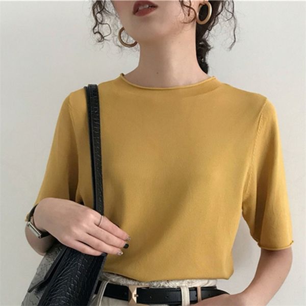 plain short sleeve t-shirt women korean summer round neck thin knitwear causal female 7 colors ladies t shirt tees t200614, White
plain short sleeve t-shirt women korean summer round neck thin knitwear causal female 7 colors ladies t shirt tees t200614, White