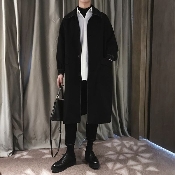 windbreaker 2020 autumn new dark bright line mid long loose casual handsome coat men's fashion, Tan;black 
windbreaker 2020 autumn new dark bright line mid long loose casual handsome coat men's fashion, Tan;black