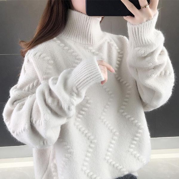 thick-necked, 2021 high-wavy pullovers single layer for the female winter new lazy sweater mv5e, White;black 
thick-necked, 2021 high-wavy pullovers single layer for the female winter new lazy sweater mv5e, White;black