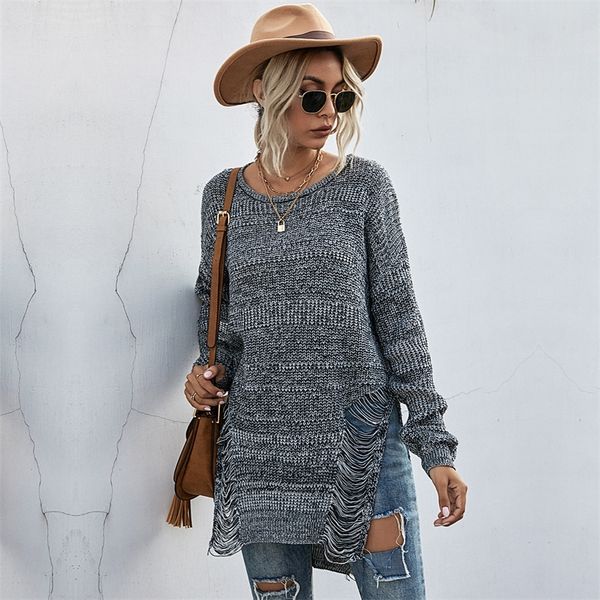 new women's ripped autumn sweaters disdressed long knit ribbed clothes lady's wooly winter jumpers side slit pullovers 201223, White;black
new women's ripped autumn sweaters disdressed long knit ribbed clothes lady's wooly winter jumpers side slit pullovers 201223, White;black