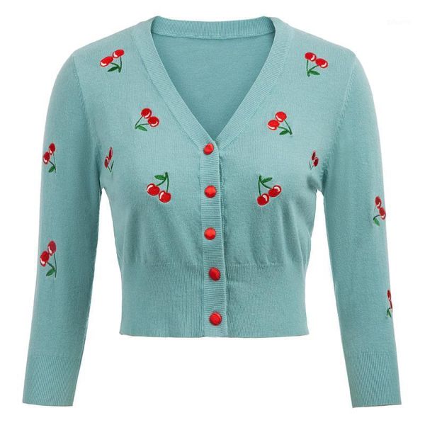 women vintage jackets cardigans 2020 autumn spring womens cherries embroidery 3/4 sleeve v-neck cropped knitting coat knitwear1, Black;brown
women vintage jackets cardigans 2020 autumn spring womens cherries embroidery 3/4 sleeve v-neck cropped knitting coat knitwear1, Black;brown