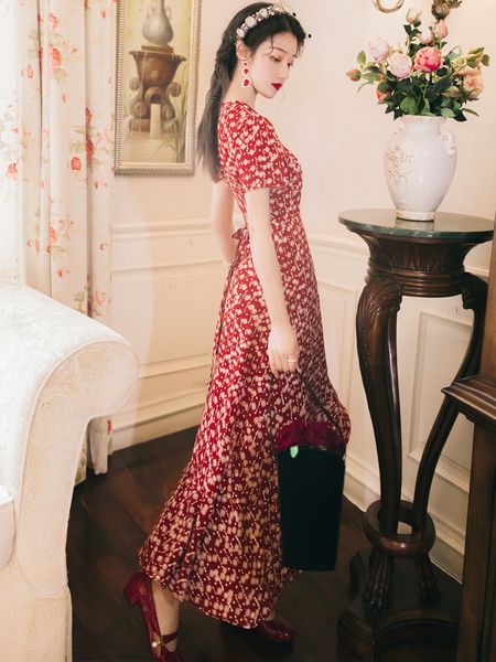 short sleeve printed long female dot vintage strips with low-necked ankle length dress party 2021 red summer 6wjk, Black;gray
short sleeve printed long female dot vintage strips with low-necked ankle length dress party 2021 red summer 6wjk, Black;gray