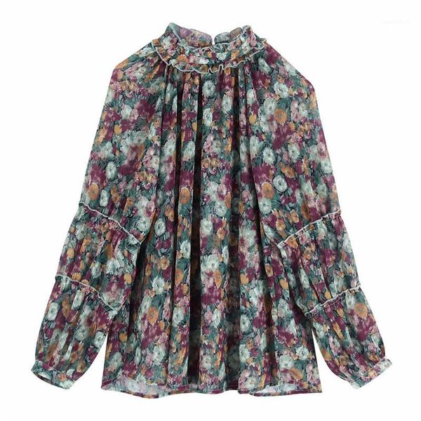 women vintage with floral print, long sleeve shirt and stand collar, women's stylish loose blouses of large sizes1, White
women vintage with floral print, long sleeve shirt and stand collar, women's stylish loose blouses of large sizes1, White