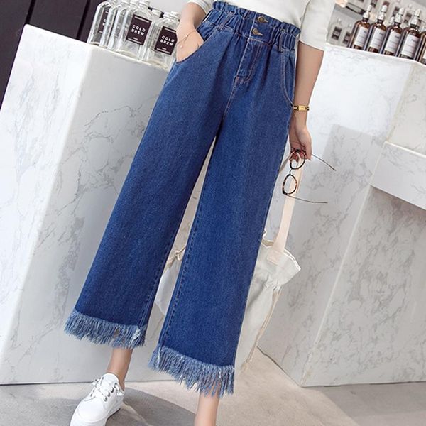 lucyever pure cotton spring loose jeans korean elastic high waist ankle-length denim pants vintage tassel street wear plus size, Blue
lucyever pure cotton spring loose jeans korean elastic high waist ankle-length denim pants vintage tassel street wear plus size, Blue