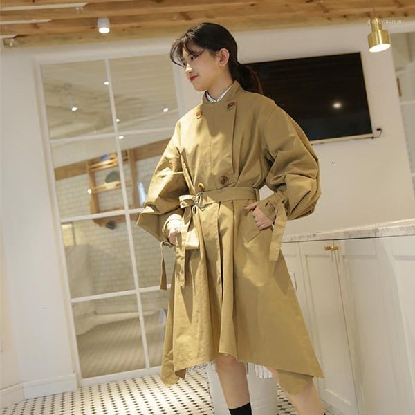 girl 2020 spring and autumn new khaki lace-up style windbreaker lantern sleeve a-line hem jacket female 19b-a5681, Tan;black 
girl 2020 spring and autumn new khaki lace-up style windbreaker lantern sleeve a-line hem jacket female 19b-a5681, Tan;black