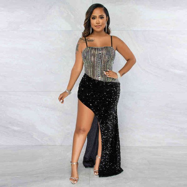 ladies spring and summer fashion suspender irregular high split sequin leaky back nightclub dress, Black;gray
ladies spring and summer fashion suspender irregular high split sequin leaky back nightclub dress, Black;gray