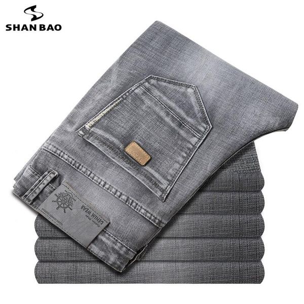 shan bao classic leather smoked gray cotton stretch denim jeans 2021 spring brand clothing fitted straight jeans, Blue
shan bao classic leather smoked gray cotton stretch denim jeans 2021 spring brand clothing fitted straight jeans, Blue