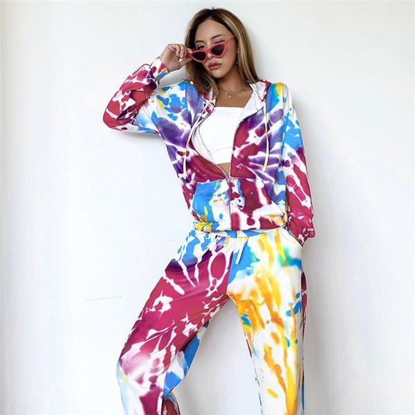 hooded hoodies and casual sports pants suits autumn fashion patchwork women 2 piece outfit sets tie dye womens, White
hooded hoodies and casual sports pants suits autumn fashion patchwork women 2 piece outfit sets tie dye womens, White