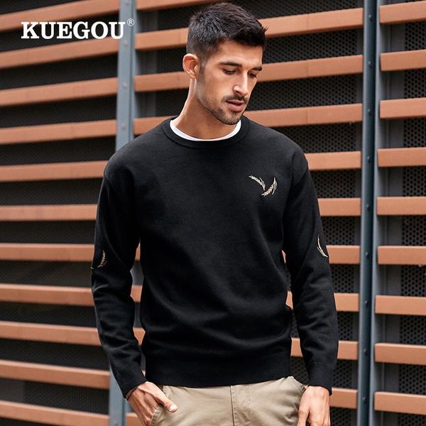 kuegou 2020 autumn embroidery plain black plant sweater men pullover casual jumper for male wear brand knitted clothes 9166, White;black
kuegou 2020 autumn embroidery plain black plant sweater men pullover casual jumper for male wear brand knitted clothes 9166, White;black