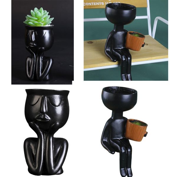 2pcs resin human head sculpture flower pots vases succulent cactus planters