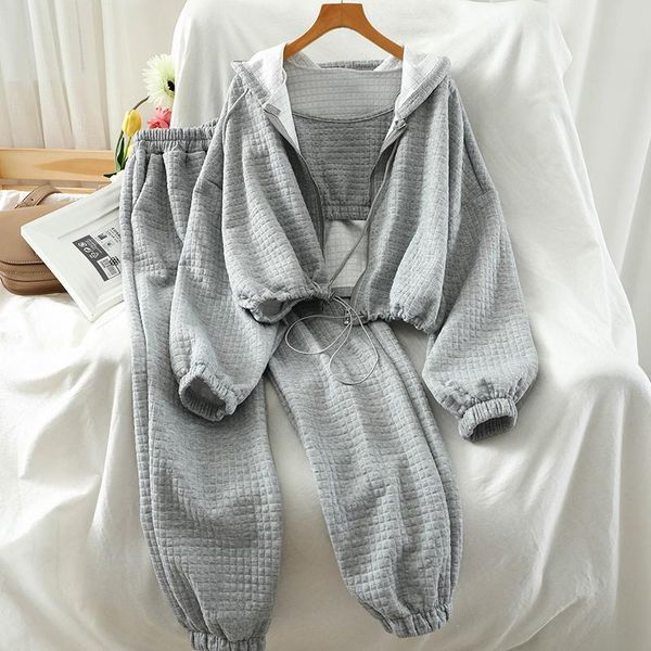 women's tracksuits 3 piece wool knitted + wide-leg pants +sling sport women joggers with hooded jacket crop jumpers, Gray
women's tracksuits 3 piece wool knitted + wide-leg pants +sling sport women joggers with hooded jacket crop jumpers, Gray