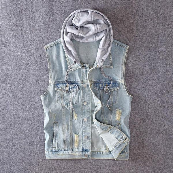2020 new retro hoodie denim men's vest solid color single breasted casual slim men jacket autumn jean jacket men, Black;white
2020 new retro hoodie denim men's vest solid color single breasted casual slim men jacket autumn jean jacket men, Black;white
