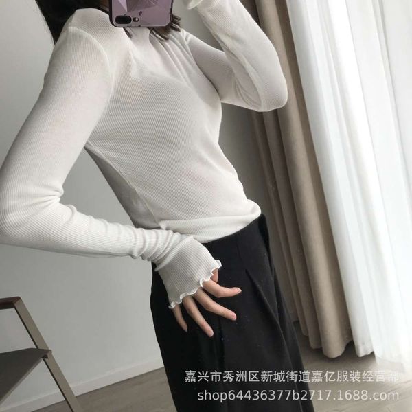 2019 new modal cashmere slim thread women's high collar long sleeve pullover, White;black
2019 new modal cashmere slim thread women's high collar long sleeve pullover, White;black