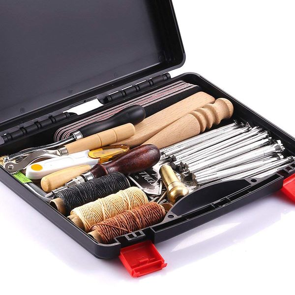 59 pcs/set leather craft tools kit for hand sewing stitching stamping saddle making dtt88 q1106
59 pcs/set leather craft tools kit for hand sewing stitching stamping saddle making dtt88 q1106