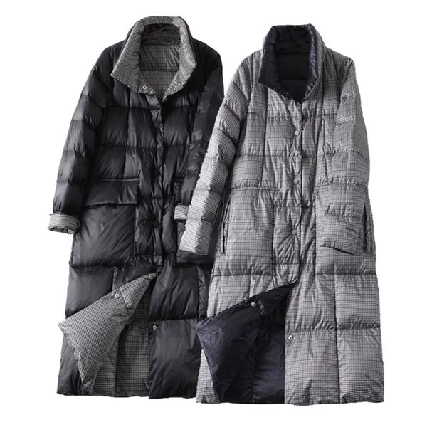 women double sided long down jacket winter turtleneck plaid white duck down coat female warm parkas snow outerwear woman 201110, Black
women double sided long down jacket winter turtleneck plaid white duck down coat female warm parkas snow outerwear woman 201110, Black