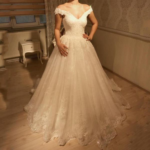 off shoulder lace appliques wedding dresses with short sleeves appliques sequins sweep train a line wedding bridal gowns, White
off shoulder lace appliques wedding dresses with short sleeves appliques sequins sweep train a line wedding bridal gowns, White