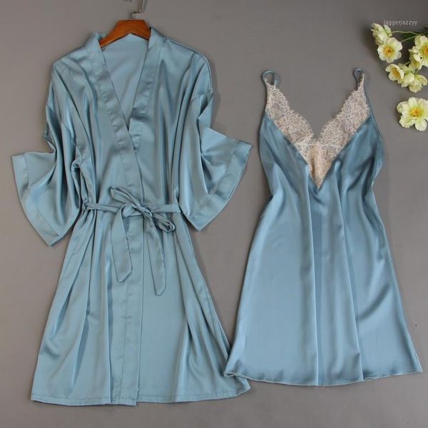 women's sleepwear women lace patchwork nighty&robe set satin 2pcs nightgown intimate lingerie casual nightwear home dressing gown1, Black;red
women's sleepwear women lace patchwork nighty&robe set satin 2pcs nightgown intimate lingerie casual nightwear home dressing gown1, Black;red