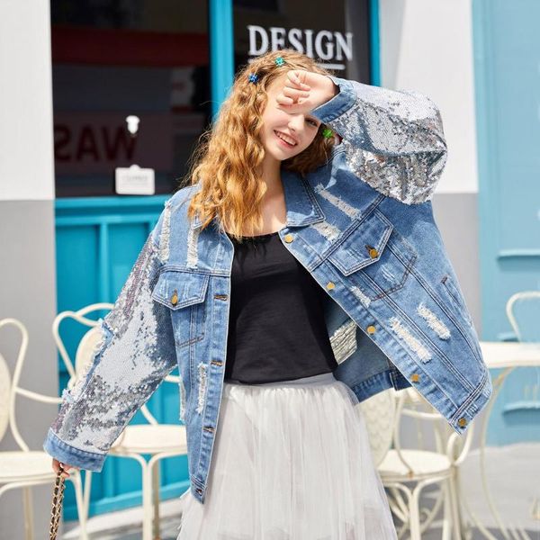 women's jackets fashion autumn heavy work sequins female loose personality hole denim jacket, Black;brown
women's jackets fashion autumn heavy work sequins female loose personality hole denim jacket, Black;brown