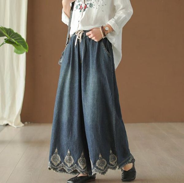 spring autumn embroidery jeans fashion women loose denim wide leg pants new ladies casual pocket elastic waist trousers bleached, Blue
spring autumn embroidery jeans fashion women loose denim wide leg pants new ladies casual pocket elastic waist trousers bleached, Blue