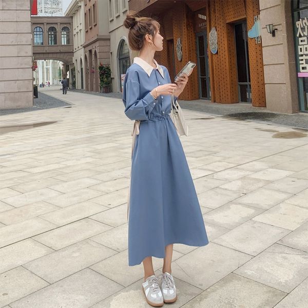 french color contrast long sleeve shirt shirt dress for women's autumn 2020 new style waist closing show thin covering meat temperament, Black;gray
french color contrast long sleeve shirt shirt dress for women's autumn 2020 new style waist closing show thin covering meat temperament, Black;gray