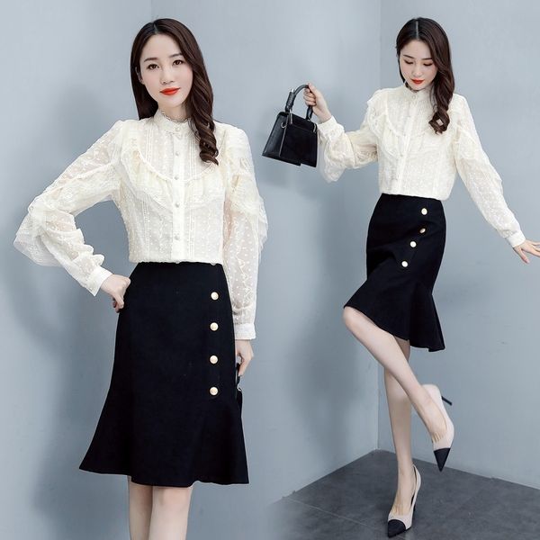 kvjab long sleeve lace half women's suit 2020 spring new skirt professional dress temperament lace shirt shirt piece ol two goddess set, Gray
kvjab long sleeve lace half women's suit 2020 spring new skirt professional dress temperament lace shirt shirt piece ol two goddess set, Gray