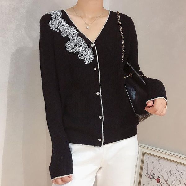 women's knits & tees 2021 autumn outfit european lace stitching female v-neck sweater cashmere wool knitting cardigan coat outside, White
women's knits & tees 2021 autumn outfit european lace stitching female v-neck sweater cashmere wool knitting cardigan coat outside, White