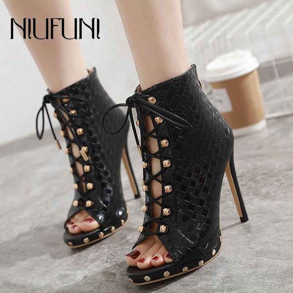 women's genuine leather ankle strap roman boots rivet zip peep toe low platform stiletto high heels elegant lace up shoes, Black
women's genuine leather ankle strap roman boots rivet zip peep toe low platform stiletto high heels elegant lace up shoes, Black