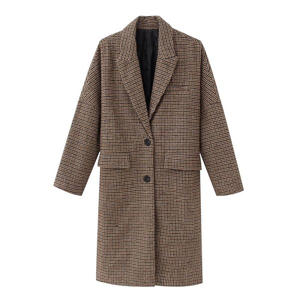 2020 autumn european and american women's british style houndstooth woolen loose temperament trench coat, Tan;black
2020 autumn european and american women's british style houndstooth woolen loose temperament trench coat, Tan;black