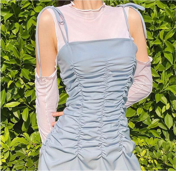 women's t-shirt hollow out strapless perspective stand collar long sleeve base, White
women's t-shirt hollow out strapless perspective stand collar long sleeve base, White