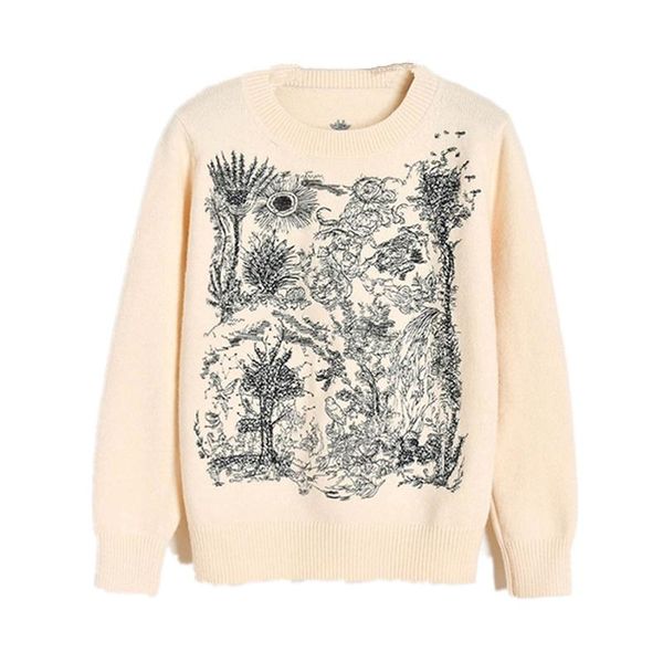 women's sweaters runway pullover sweater 2021 winter forest embroidery wool blend warm knitted knitwear casual ladies jumper, White;black
women's sweaters runway pullover sweater 2021 winter forest embroidery wool blend warm knitted knitwear casual ladies jumper, White;black