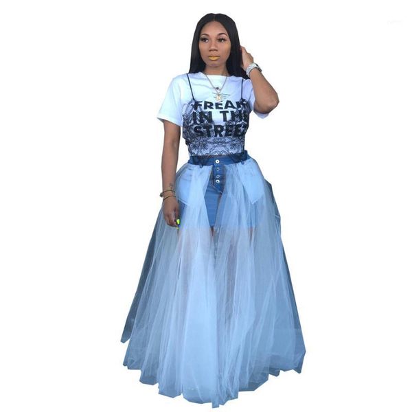 fashion design denim mesh patchwork women skirts a line floor length high waist casual streetwear skirt1, Black 
fashion design denim mesh patchwork women skirts a line floor length high waist casual streetwear skirt1, Black