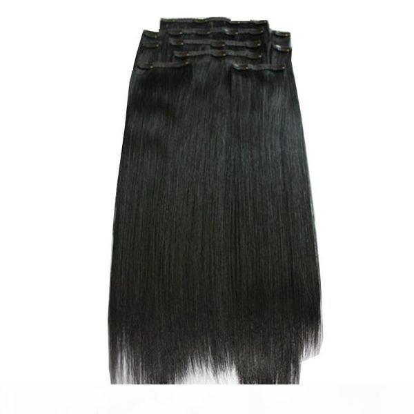 

salon requirement 22inches jet black #1 200g pcs 5clips on one hair piece real human hair remy one set dhl