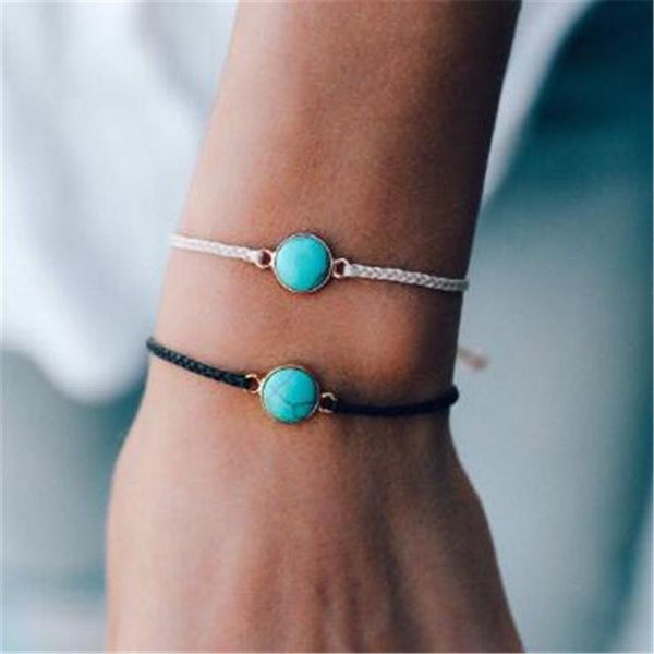 modyle new gold color bohemian jewelry black and white rope chain fashion bracelet for woman big blue stone boho accessories
modyle new gold color bohemian jewelry black and white rope chain fashion bracelet for woman big blue stone boho accessories